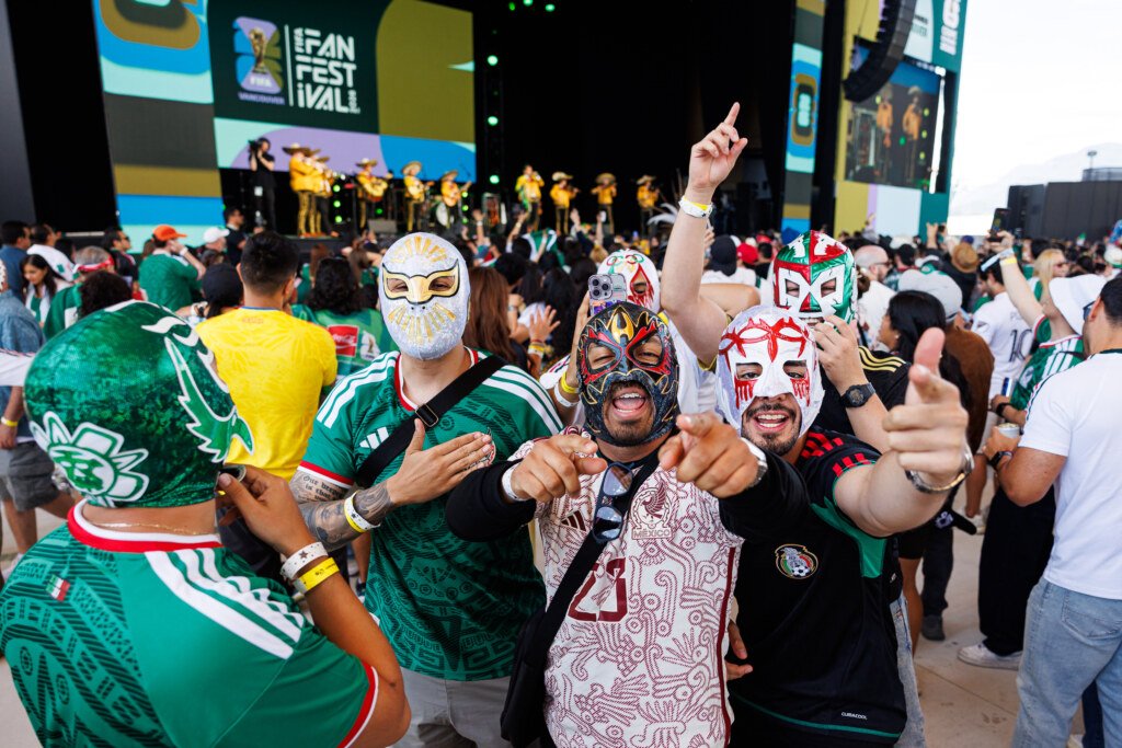 Mexican fans in lucha libre masks celebrating at FIFA Fan Festival Vancouver