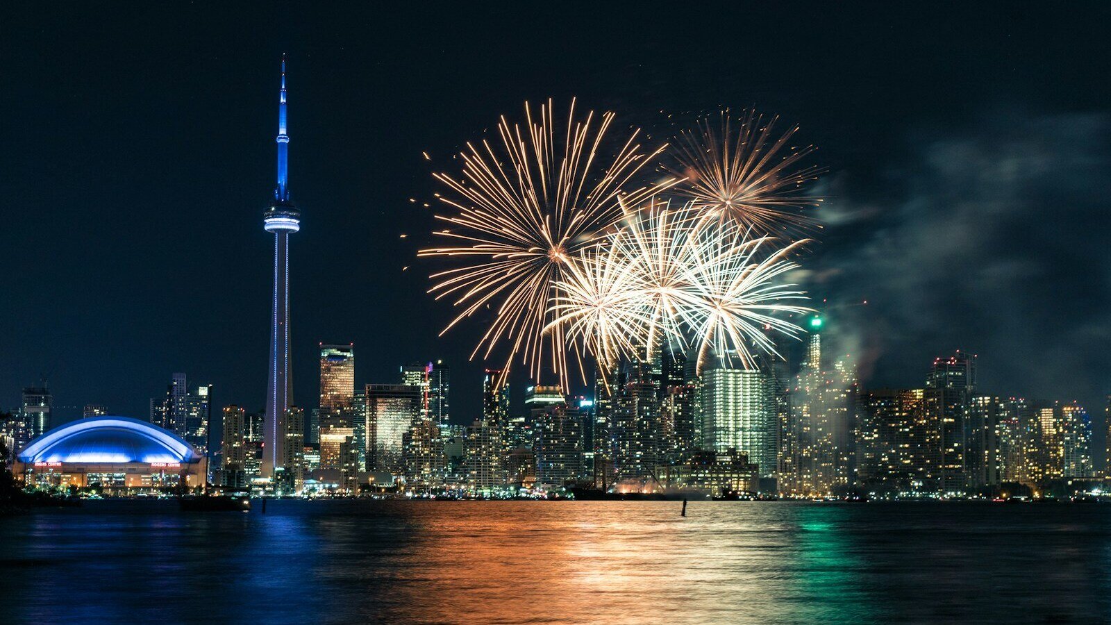 fireworks at the city during night