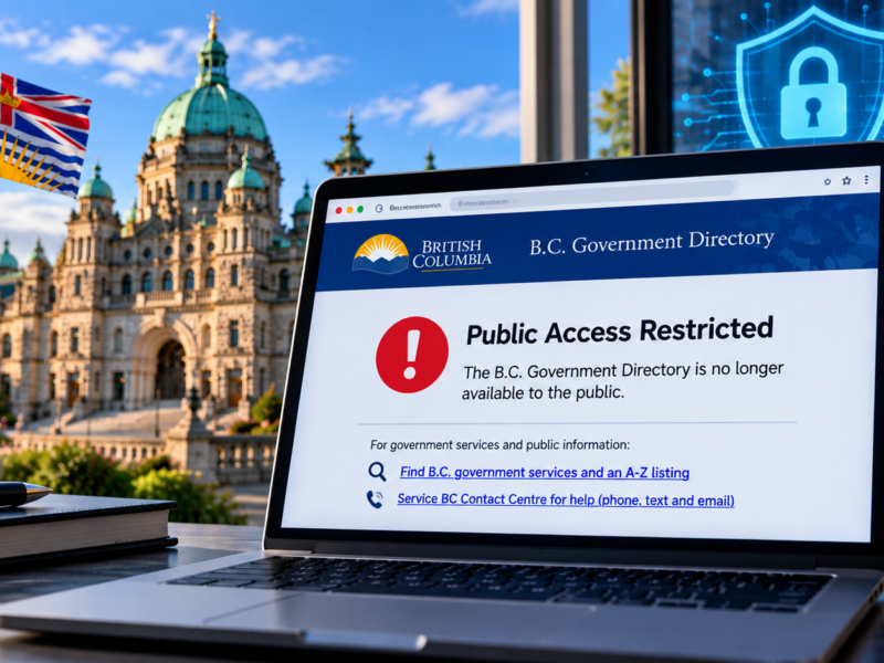 B.C. Government Directory Pulled Offline Over Cyber Threats; Critics Push to Restore Public Access
