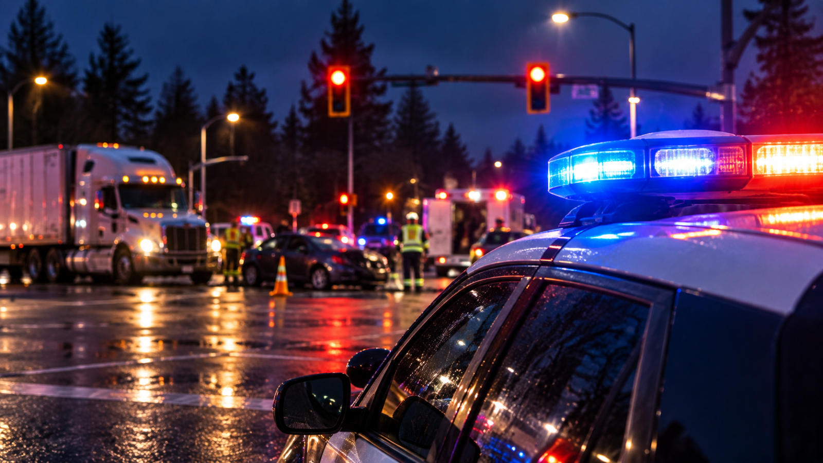 Emergency response at a Surrey intersection following an overnight collision