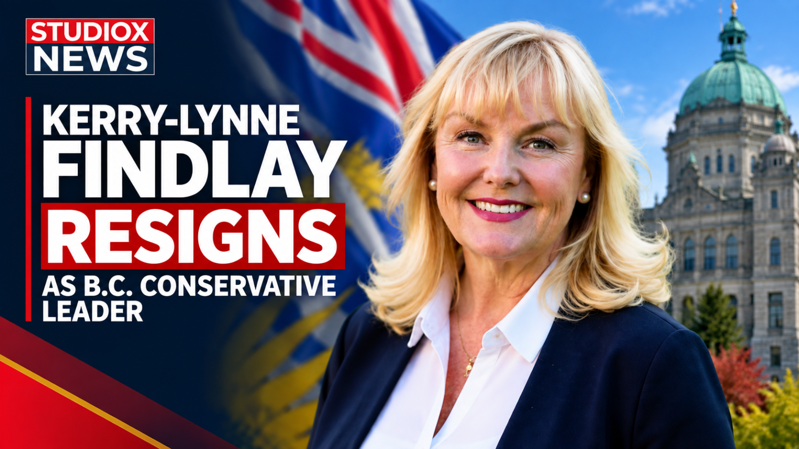 Kerry-Lynne Findlay in front of the B.C. Legislature