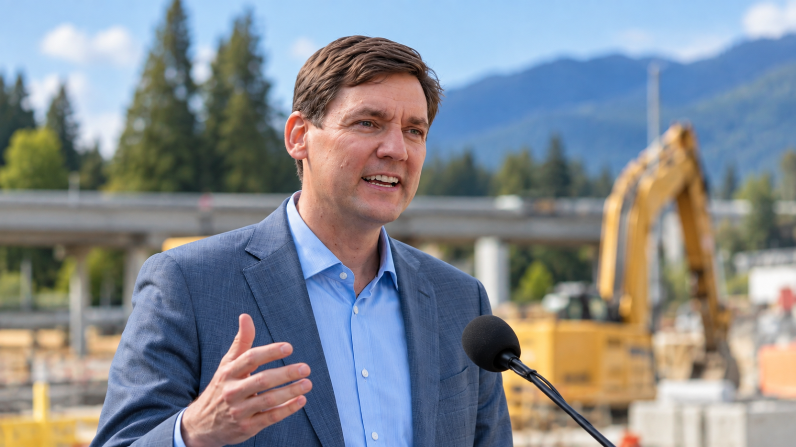 David Eby speaking at a construction site while announcing proposed Built in B.C. and Canada procurement rules