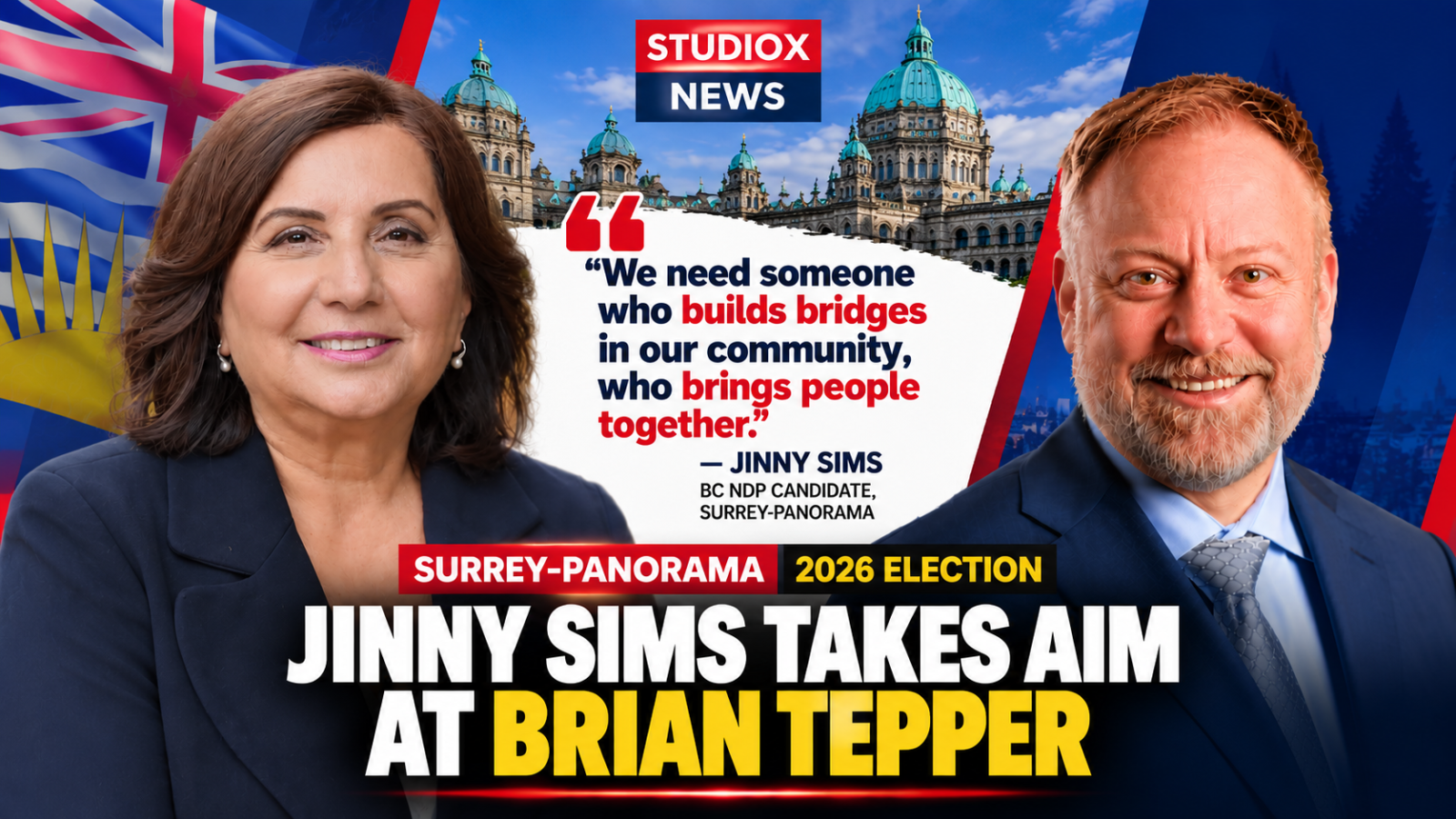 Jinny Sims and Brian Tepper in Surrey-Panorama 2026 election graphic